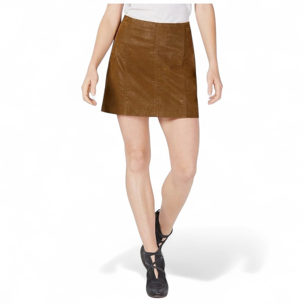 Free People Modern Femme Faux Leather Vegan Mini Skirt in Light Brown Women's 8